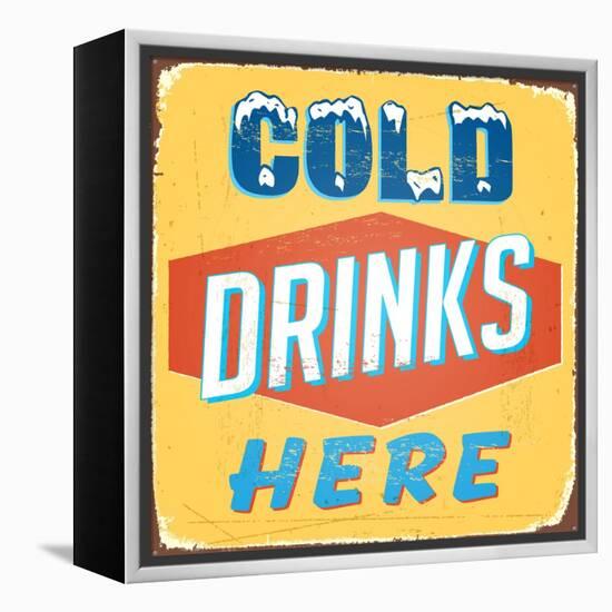 Vintage Design -  Cold Drinks Here-Real Callahan-Framed Stretched Canvas