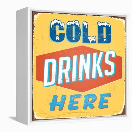 Vintage Design -  Cold Drinks Here-Real Callahan-Framed Stretched Canvas