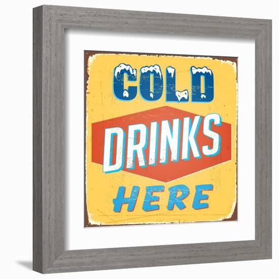 Vintage Design -  Cold Drinks Here-Real Callahan-Framed Art Print