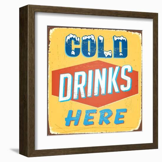 Vintage Design -  Cold Drinks Here-Real Callahan-Framed Art Print