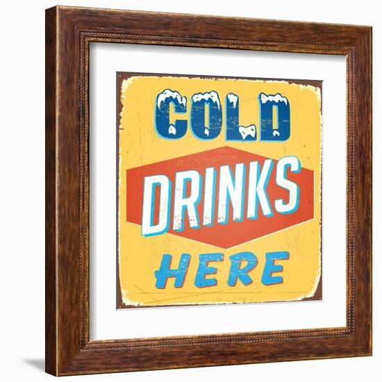 Vintage Design -  Cold Drinks Here-Real Callahan-Framed Art Print