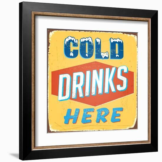 Vintage Design -  Cold Drinks Here-Real Callahan-Framed Art Print