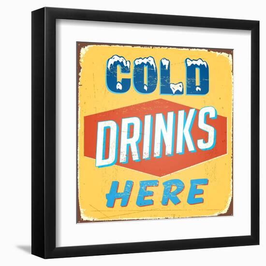 Vintage Design -  Cold Drinks Here-Real Callahan-Framed Art Print