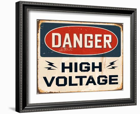 Vintage Design -  Danger High Voltage-Real Callahan-Framed Art Print
