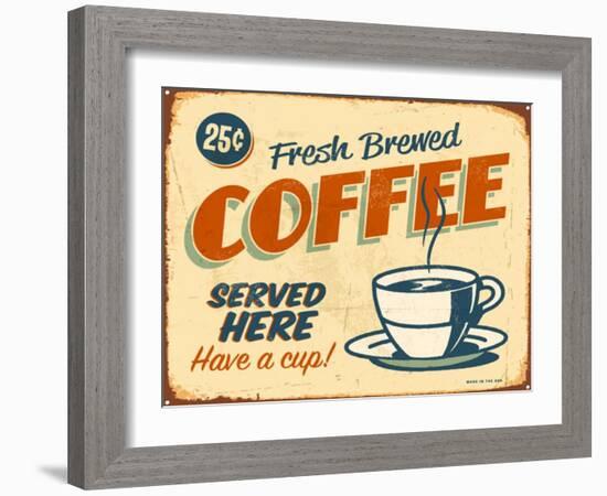 Vintage Design -  Fresh Brewed Coffee-Real Callahan-Framed Art Print