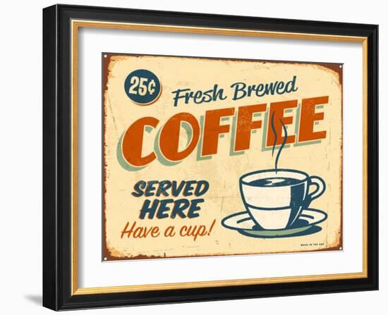 Vintage Design -  Fresh Brewed Coffee-Real Callahan-Framed Art Print