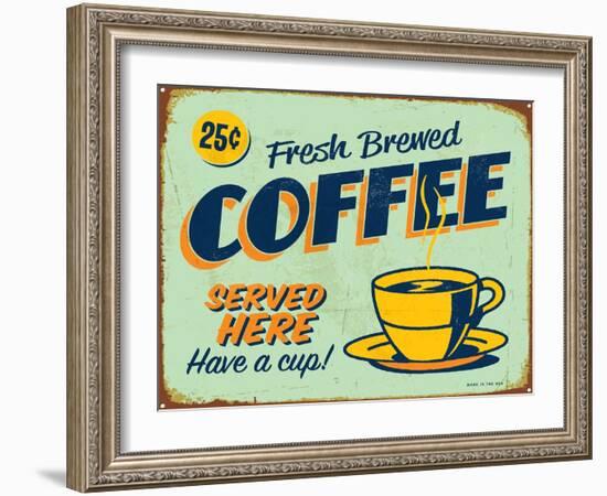 Vintage Design -  Fresh Brewed Coffee-Real Callahan-Framed Art Print