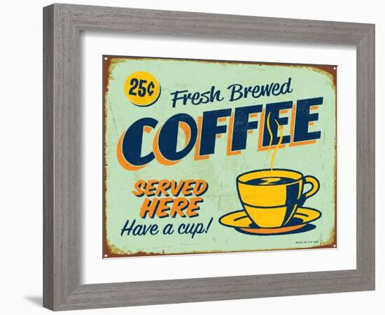 Vintage Design -  Fresh Brewed Coffee-Real Callahan-Framed Art Print