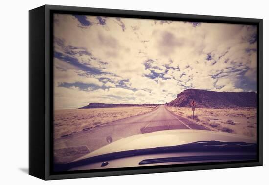 Vintage Endless Road, Photo Taken from Front Seat of A Car, Usa.-Maciej Bledowski-Framed Premier Image Canvas