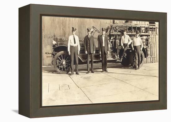 Vintage Fire Engine and Crew-null-Framed Stretched Canvas