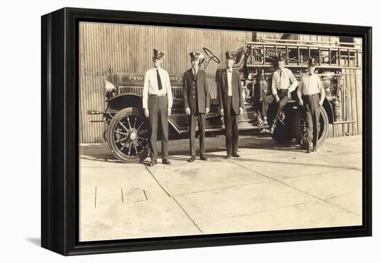 Vintage Fire Engine and Crew-null-Framed Stretched Canvas