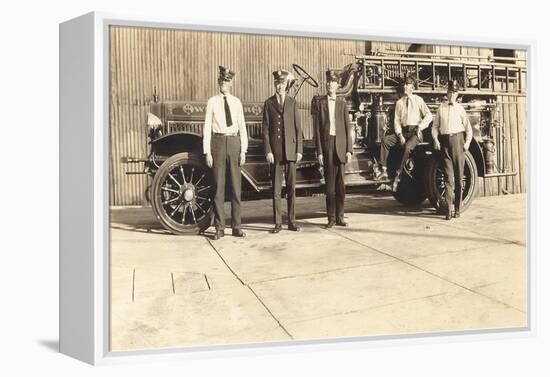 Vintage Fire Engine and Crew-null-Framed Stretched Canvas
