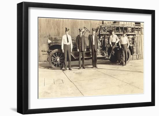 Vintage Fire Engine and Crew-null-Framed Art Print