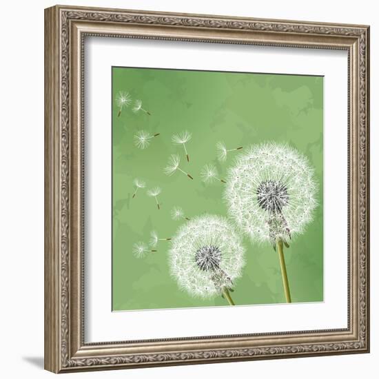 Vintage Floral Background With Dandelion-silvionka-Framed Art Print