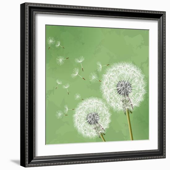 Vintage Floral Background With Dandelion-silvionka-Framed Art Print