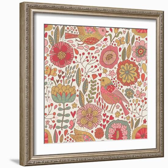 Vintage Floral Romantic Pattern-smilewithjul-Framed Art Print