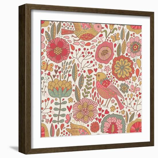 Vintage Floral Romantic Pattern-smilewithjul-Framed Art Print