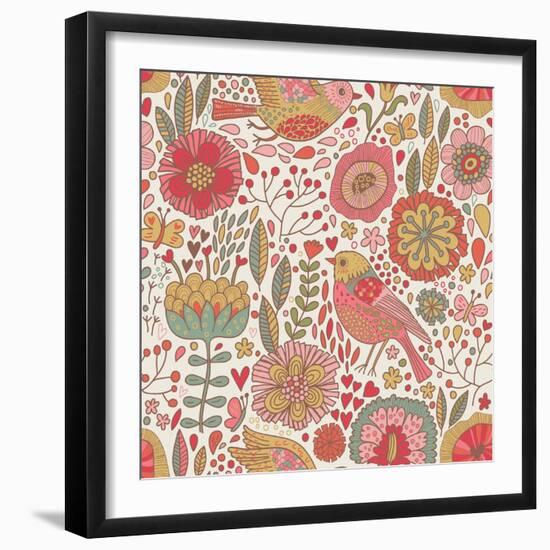 Vintage Floral Romantic Pattern-smilewithjul-Framed Art Print