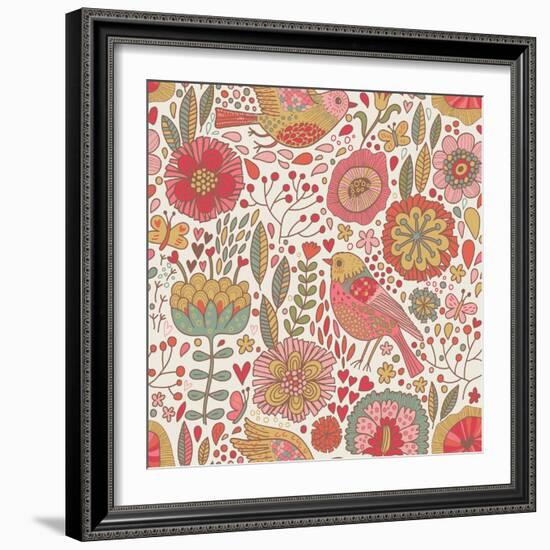 Vintage Floral Romantic Pattern-smilewithjul-Framed Art Print