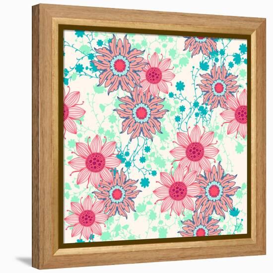 Vintage Flower Pattern Print for T-Shirt, Apparel, Textile or Wrapping. Classic Wallpaper with Flor-Studio K-Framed Stretched Canvas