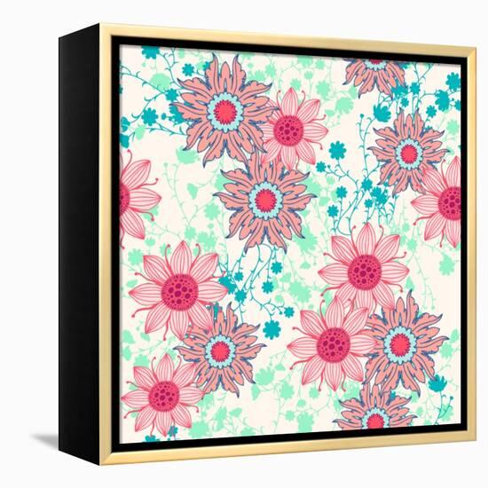 Vintage Flower Pattern Print for T-Shirt, Apparel, Textile or Wrapping. Classic Wallpaper with Flor-Studio K-Framed Stretched Canvas