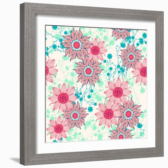 Vintage Flower Pattern Print for T-Shirt, Apparel, Textile or Wrapping. Classic Wallpaper with Flor-Studio K-Framed Art Print