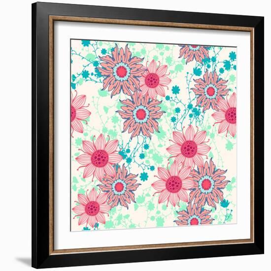 Vintage Flower Pattern Print for T-Shirt, Apparel, Textile or Wrapping. Classic Wallpaper with Flor-Studio K-Framed Art Print