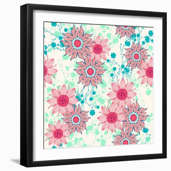 Vintage Flower Pattern Print for T-Shirt, Apparel, Textile or Wrapping. Classic Wallpaper with Flor-Studio K-Framed Art Print