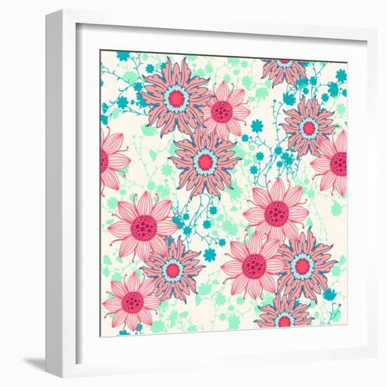 Vintage Flower Pattern Print for T-Shirt, Apparel, Textile or Wrapping. Classic Wallpaper with Flor-Studio K-Framed Art Print