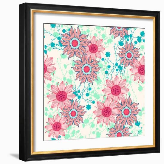 Vintage Flower Pattern Print for T-Shirt, Apparel, Textile or Wrapping. Classic Wallpaper with Flor-Studio K-Framed Art Print