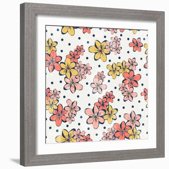 Vintage Flower Pattern Print for T-Shirt, Apparel, Textile or Wrapping. Classic Wallpaper with Flor-Studio K-Framed Art Print