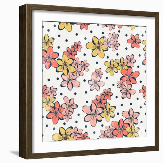 Vintage Flower Pattern Print for T-Shirt, Apparel, Textile or Wrapping. Classic Wallpaper with Flor-Studio K-Framed Art Print