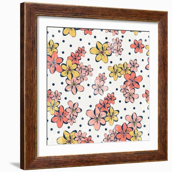 Vintage Flower Pattern Print for T-Shirt, Apparel, Textile or Wrapping. Classic Wallpaper with Flor-Studio K-Framed Art Print