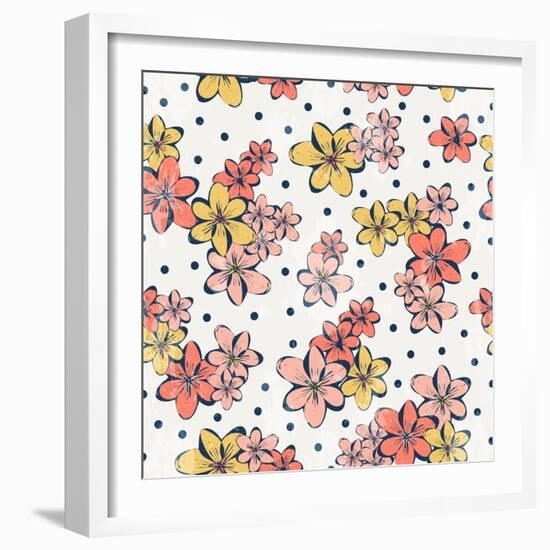 Vintage Flower Pattern Print for T-Shirt, Apparel, Textile or Wrapping. Classic Wallpaper with Flor-Studio K-Framed Art Print