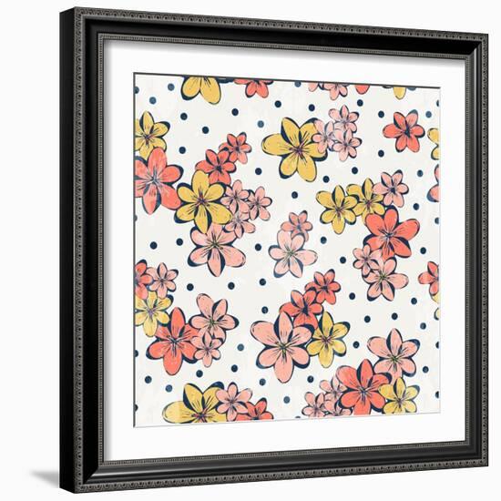 Vintage Flower Pattern Print for T-Shirt, Apparel, Textile or Wrapping. Classic Wallpaper with Flor-Studio K-Framed Art Print