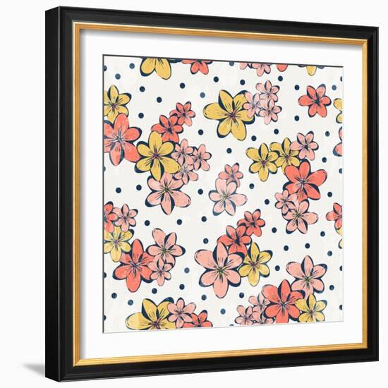 Vintage Flower Pattern Print for T-Shirt, Apparel, Textile or Wrapping. Classic Wallpaper with Flor-Studio K-Framed Art Print