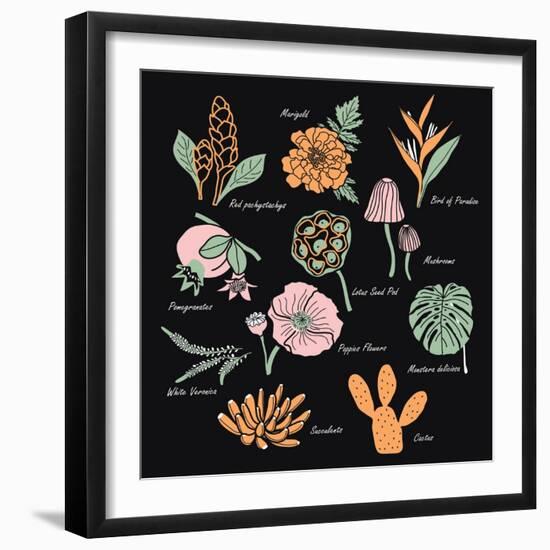 Vintage Flowers Illustration 1-Julie T-Framed Premium Giclee Print