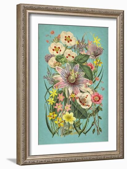 Vintage Flowers on Teal-null-Framed Premium Giclee Print