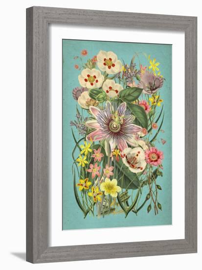 Vintage Flowers on Teal-null-Framed Premium Giclee Print