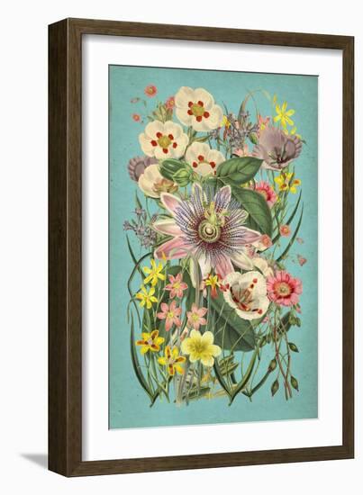 Vintage Flowers on Teal-null-Framed Premium Giclee Print