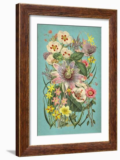 Vintage Flowers on Teal-null-Framed Premium Giclee Print