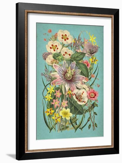 Vintage Flowers on Teal-null-Framed Premium Giclee Print