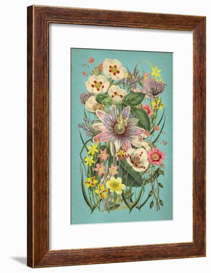 Vintage Flowers on Teal-null-Framed Art Print