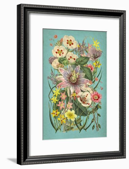 Vintage Flowers on Teal-null-Framed Art Print