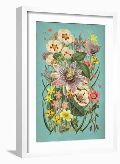 Vintage Flowers on Teal-null-Framed Art Print