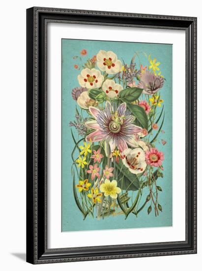 Vintage Flowers on Teal-null-Framed Art Print