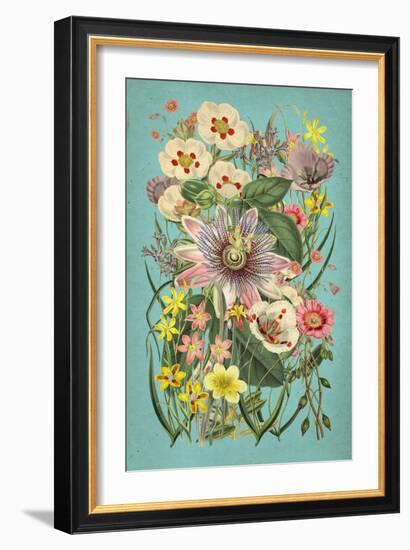 Vintage Flowers on Teal-null-Framed Art Print