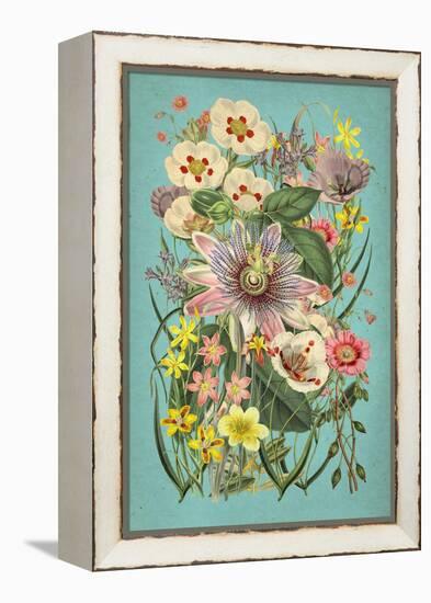 Vintage Flowers on Teal-null-Framed Stretched Canvas