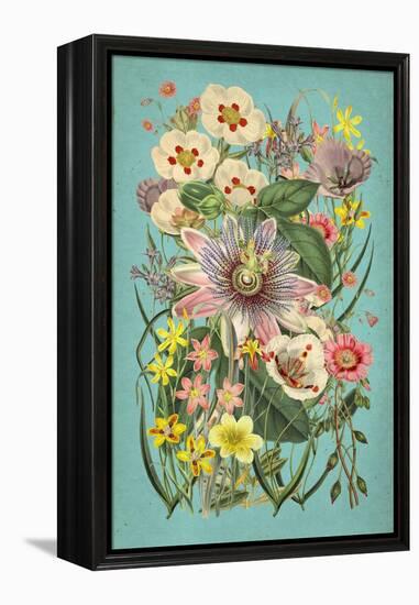 Vintage Flowers on Teal-null-Framed Stretched Canvas