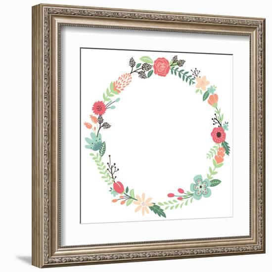 Vintage Flowers Wreath-yenz-Framed Art Print